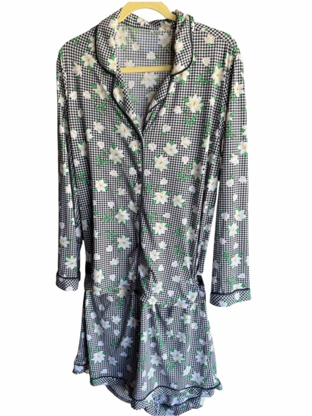 Draper James Nasssu Navy & White Gingham Floral Pajama Set